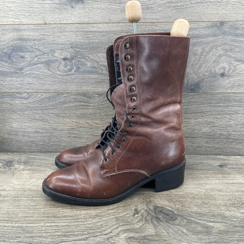 Combat Boots Womens 8.5 Brown Leather Lace Up Speed Hooks Made in Canada